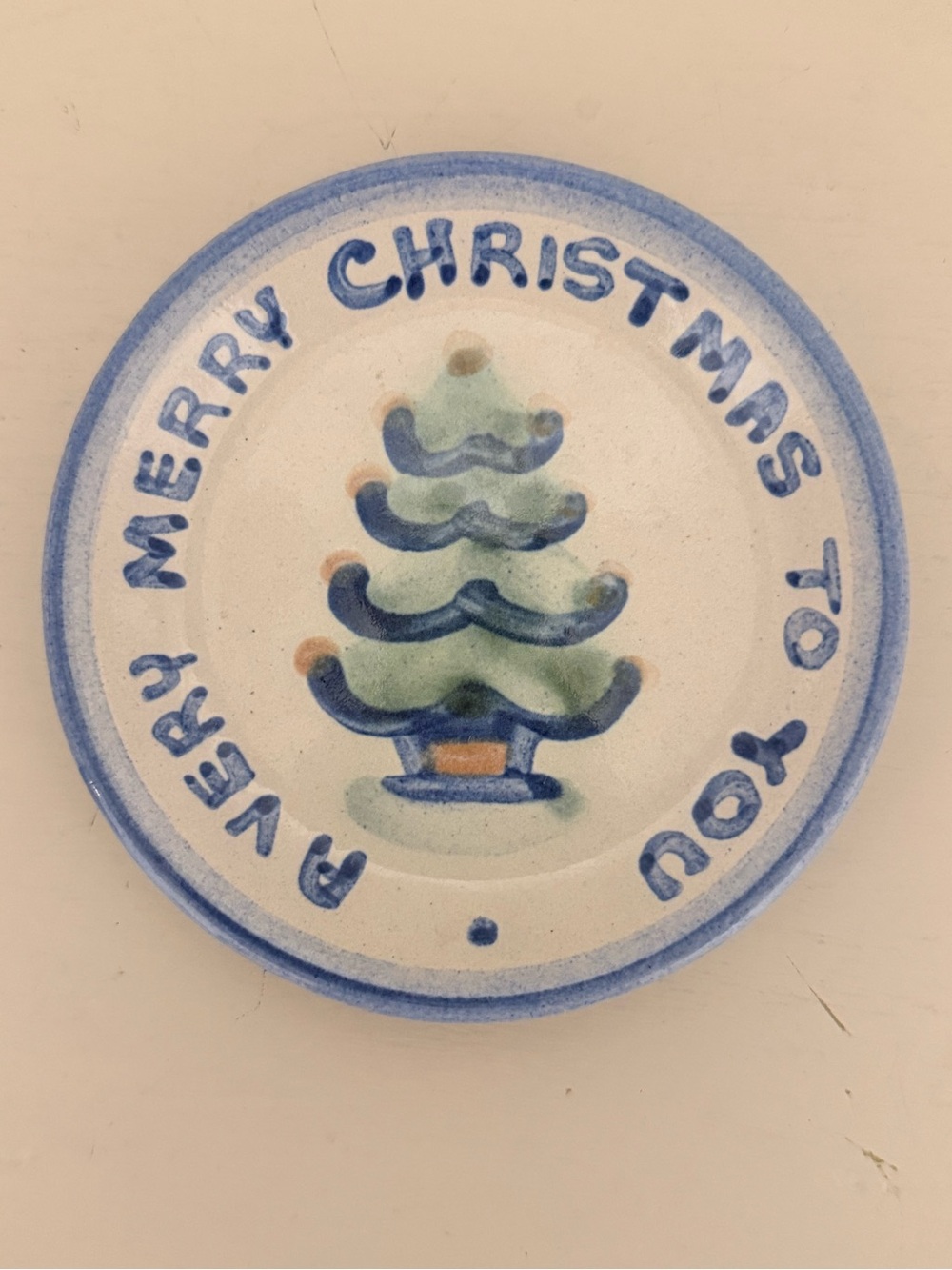 Vintage M.A. Hadley Christmas Tree Stoneware Coaster Trinket Dish Signed 4”